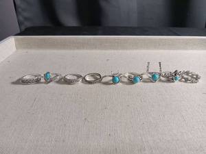lot 12486 image: Turquoise and Silver Ring Set - 9 Piece Collection