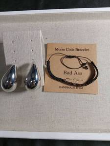 lot 12487 image: Handmade Morse Code Bracelet and Teardrop Earrings Set