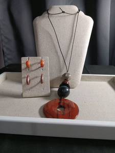 lot 12492 image: Red Jasper Donut Pendant Necklace Set with Matching Earrings