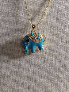 lot 12496 image: Turquoise Enamel Elephant Pendant Necklace