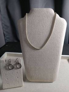 lot 12497 image: Sterling Silver Mesh Chain Necklace and Hoop Earring Set