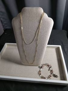 lot 12498 image: Gold Chain and Pink Crystal Charm Bracelet Set