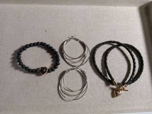 lot 12508 image: Fashion Jewelry Set - Lava Stone Bracelet and Braided Necklace with Heart Charm