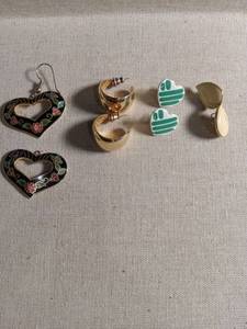 lot 12514 image: Mixed Earring Set - Floral Hearts, Hoops, and Green Hearts