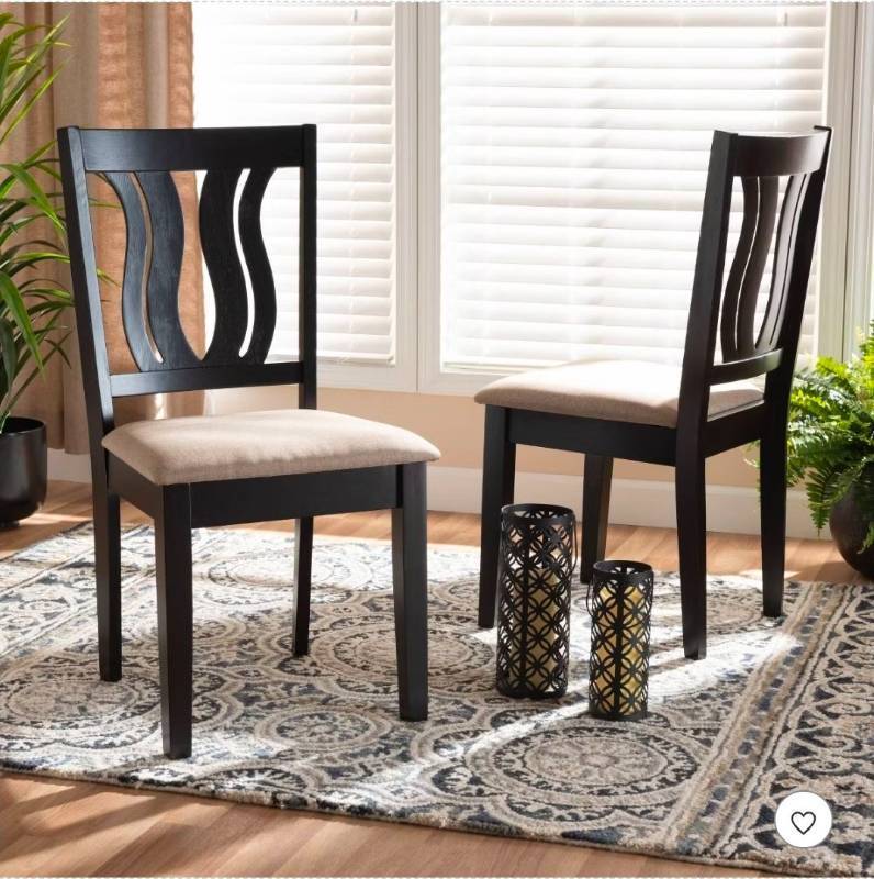 lot 34 image: 2pc Fenton Fabric &amp Wood Dining Chairs Set Brown - Baxton Studio Elegant Symmetrical Design, Polyester Upholstery - Retail $140