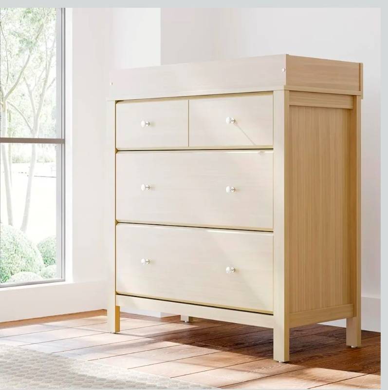 lot 66 image: Storkcraft Horizon 3 Drawer Chest with Removable Changing Topper (Driftwood) - GREENGUARD Gold Certified Nursery Dresser, Kids Storage Chest with Organizer, Durable and Stylish 3-Drawer Design - Retail $219