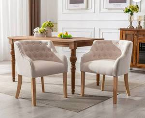 lot 81 image: Linen Upholstered Dining Chairs Set of 2  - Retail $220