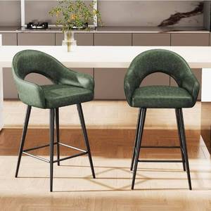 lot 89 image: Swivel Counter Stools Modern 27 Low Barstools PU Green Upholstered -Set of 2 - Retail $179
