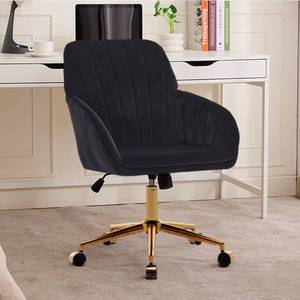lot 90 image: Velvet Desk Chair for Home Office, Modern Adjustable Computer Task Chair Swivel Chair Cute Vanity Chairs with Arm Rest for Bedroom Living Room Make-up Room (Black-Gold) - Retail $50