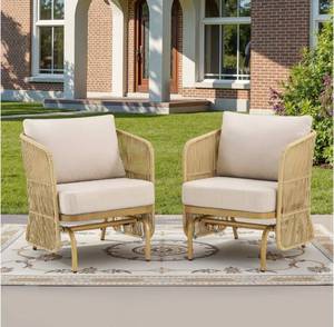 lot 94 image: Outdoor Rocking Chairs Set of 2, Wicker Rocking Chairs Furniture Sets with Curved Silhouette, 2 Pieces Glider Rocking Bistro Set with Cushion for Garden,Porch,Backyard - Retail $330
