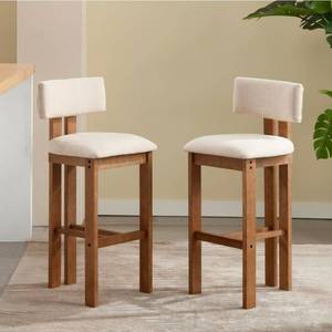 lot 95 image: Upholstered Farmhouse Counter Height Bar Stools Set of 2 Beige Barstools with BackSolid Wood Legs, Modern Bar Chairs for Kitchen IslandHome BarPub, 26 Inch - Retail $179