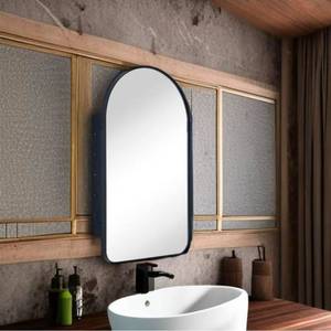 lot 98 image: Matt Black Arched Recessed Bathroom Medicine Cabinet with Mirror Stainless Steel Metal Framed Rectangular Bathroom Cabinet with Mirror 16x28.3 - Retail $89