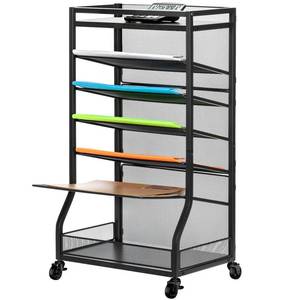 lot 6 image: ThreeHio 7 Tier Rolling File Cart with Sliding Trays, Wood Metal File Organizer Beside Desk, Free-Standing File Holder, Paper Letter Tray Organizer Mesh Desk Organizer for Home Office School (Patent)