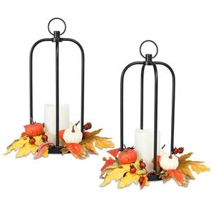 lot 16 image: Outdoor Thanksgiving Decor 2 Packs, Fall Decorations Lantern15 Waterproof Decorative Lantern Indoor Decor Metal Hanging Candle Holder LED Flameless Candle Lantern for Patio, Porch