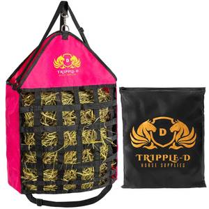 lot 25 image: Tripple-D Horse Supplies top Loading Slow Feeder hay Bag, Equipment for Horses & Goats, Durable Strong Material and Nylon Feed net, Holds hay Bales securely, Reduces hay Waste, Nice feeders Storage