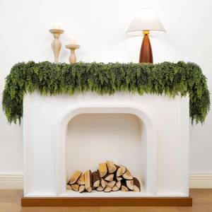 lot 28 image: 6ft Christmas Garland with Lights, Cedar Garland, Thick Realistic Green Cedar Pine Garland for Mantle, Stairs Railing, Indoor Outdoor New Year Decoration