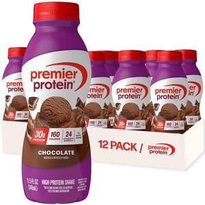 lot 1008 image: Premier Protein Shake, Chocolate, 30g Protein, No Added Sugar, 24 Vitamins & Minerals to Support Immune Health, 11.5 fl oz, 12 Pack (Packaging May Vary)