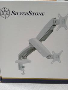lot 1034 image: Silver Stone Dual Monitor Arms 26 with Mechanical Spring and Plastic Armor (white)