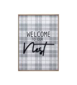lot 1040 image: Welcome To Our Nest Wood framed Entryway Decor,3D Nest Lettering Hanging Sign Decor With Silk Printing Background