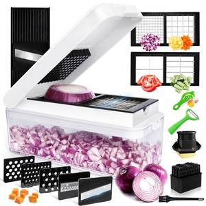 lot 1042 image: SUREWIN Vegetable Chopper, Onion Chopper Dicer, Mandoline Slicer, Food Chopper with Container, Vegetable Cutter for Salad Potato Carrot Garlic��9 Blades, White Black