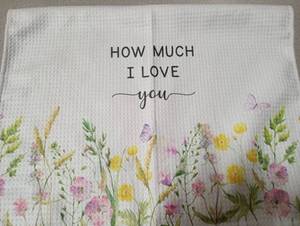 lot 1049 image: 2- Floral Kitchen Tea Towel with Love Message - Retail $12