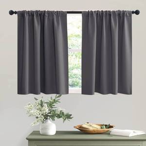 lot 1052 image: RYB HOME Short Grey Blackout Curtains for Small Bedroom Window, Insulating UV Blocking Drapes for Kitchen Cafe Basement Garage, Privacy Tiers for Bathroom Window, Width 30 by Length 30, Set of 2 - Retail $10