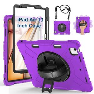 lot 2704 image: SUPFIVES Case for iPad Air 13 Inch 2024,Upgraded Military Shockproof Silicone Cover with Screen ProtectorHand StrapShoulder StrapRotating KickstandPencil Holder,Purple�� - Retail $23