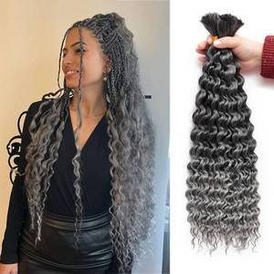 lot 2708 image: Braiding Hair for Boho Braids 8 Packs Chocolate Brown Deep Wave Crochet Hair for Women Bohemian Wet and Wavy Bulk Hair Extensions Synthetic Micro Braiding Hair T-Grey 18 Inch - Retail $10