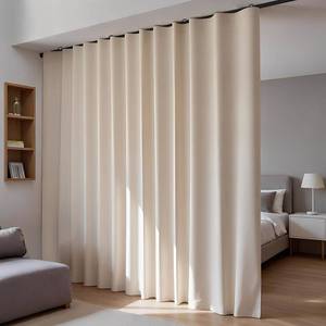 lot 2710 image: Doeiez Room Divider Blackout Curtains Flexible Sliding Tracks Sets Ceiling Mounted Rod Window Curtain Privacy Separation for Bedroom Living Rooms,1 Panel faux linen white  sheer curtain Drape and Track Set 72w x 84l - Retail $65