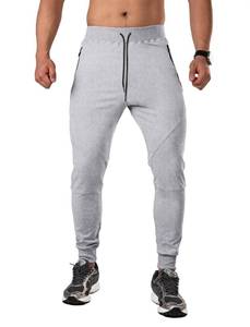 lot 2718 image: MRSISYI Mens Tapered Jogger with Zipper Pockets Slim Fit Sweatpants Athletic Workout Gym Pants Grey