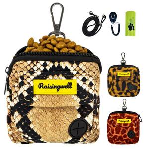 lot 2738 image: Dog Treat Pouch for Pet Walking and Training with Clicker Poop Bags and Double Bag Design Small Fanny Zipper Pack Holder for Puppy Snack Dispenser Kit for Leash and Outdoor Use Snake Skin