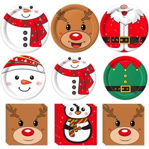 lot 2746 image: Oigco 100Pcs Christmas Party Supplies Kit - Serves 30 Guests, Including Dinner Plates, Dessert Plates, and Napkins, Perfect for Any Xmas Party Supplies Party Decorations - Retail $10