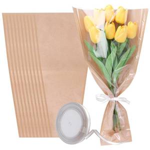 lot 2748 image: JIYUANCH 100Pcs Flower Wrapping Bags Kraft Paper Flower Sleeves for Bouquets Flower Bags for Birthday Wedding Graduation Gift, Florist Wrap Supplies 9.5x18 Inch