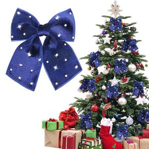 lot 2769 image: Jewelry Blue Velvet Christmas Bow, 6PCS Small Christmas Ribbon Wreaths Bows Decorations, for Home Front Door Stairs Railing Holiday Wedding Gift Wrapping Xmas Tree Decor. - Retail $15