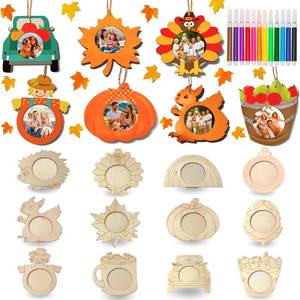 lot 2790 image: 24 Sets Fall Thanksgiving Picture Frames Crafts for Kids,Unfinished Autumn Wooden Turkey Photo Ornaments to Paint with Colored Markers, DIY Personalized Wood Ornaments for Home Party Decor - Retail $5,657
