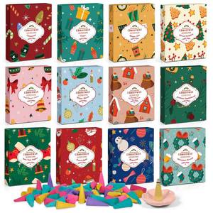 lot 2800 image: SCENTORINI Incense Cones 12 Pack, Scented Cone Incense with Incense Holder, Cinnamon, Cedar, Winter Sun, Winter Bloom, Chocolate & Orange Blossom - Retail $10