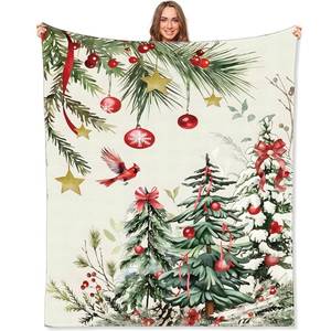 lot 2801 image: FuWeave Christmas Red Ball Blanket Cardinal Flannel Christmas Throw Blanket Xmas Red Ornament Farmhouse Vintage Decoration Gift for Teacher Women Mother Couch Bed Sofa Winter Holiday 50 x 60 - Retail $12