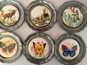 Silverplate Coasters w/ Animal, Bird and Butterfly Inserts