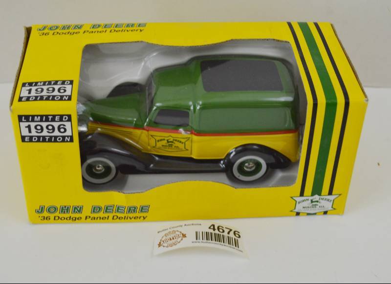 lot 4676 image: John Deere 1936 Dodge Panel Delivery Die Cast Metal Coin Bank