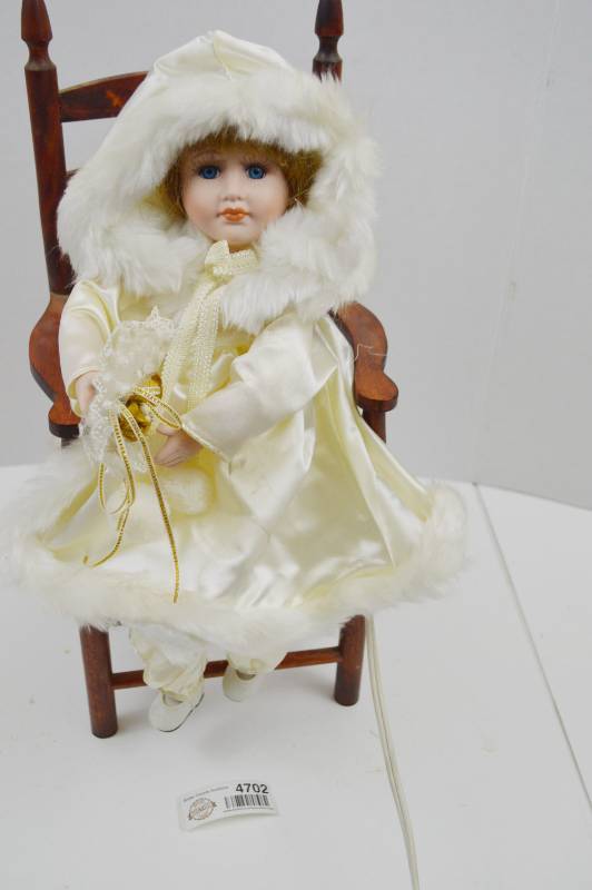 lot 4702 image: Animated Doll, Arms Move 10  From Seated Position. (Works, Chair Not Included)