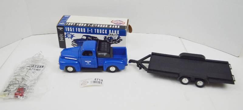 lot 4714 image: Wix 1951 Ford F-1 Truck Die Cast Coin Bank w Trailer (No Ramps)
