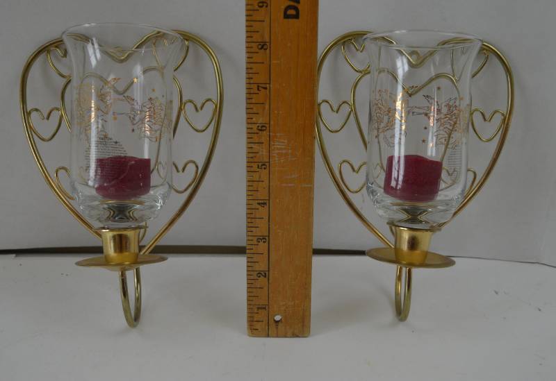 lot 4808 image: 2 Wall Mounted Angel Candelabras w Candles and 2 Wall Mounted Angel Decor