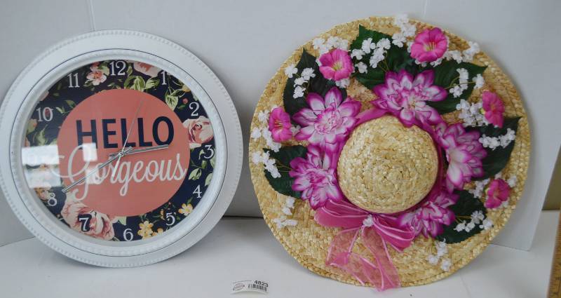 lot 4823 image: Hello Gorgeous Wall Clock 15.5 and Hanging Wall Decor