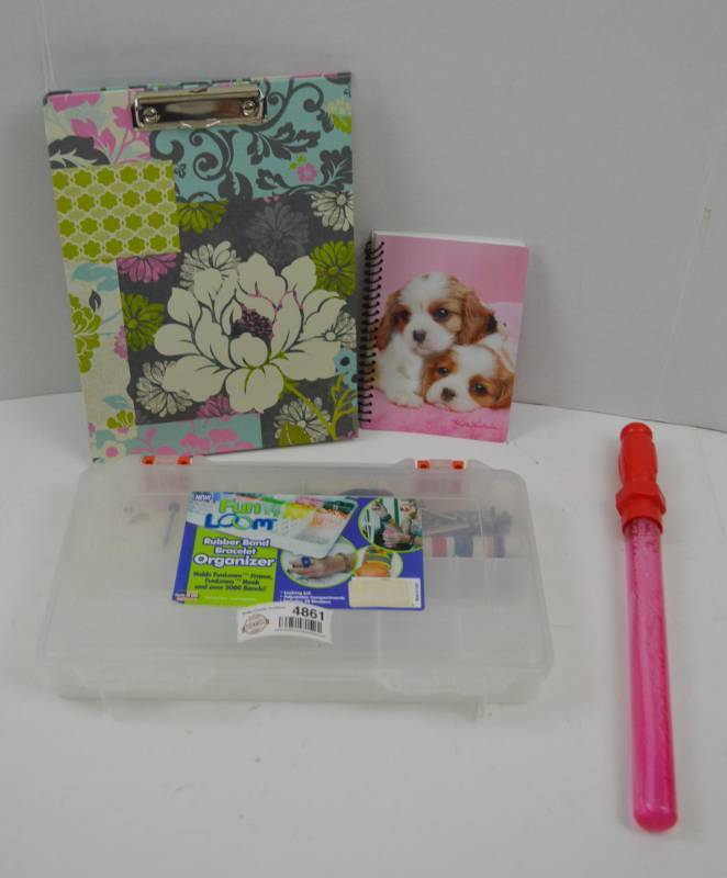 lot 4861 image: New Clip Board w Pad of Paper, Small Notebook and Organizer w Misc  Hardware