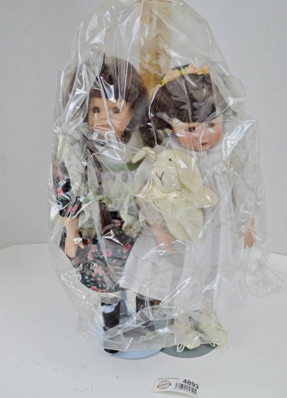 lot 4893 image: 2 Porcelain Dolls w Plastic Protector