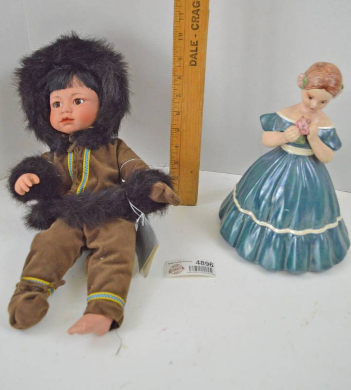 lot 4896 image: Eskimo Danbury Porcelain Doll and Mickie Stoneking Figurine