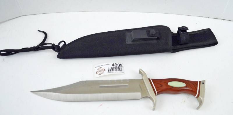 lot 4905 image: Knife With Compass on End and Belt Loop Sheath. Overall Length 14