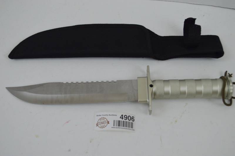 lot 4906 image: Survival Knife and Belt Loop Sheath. Overall Length 14