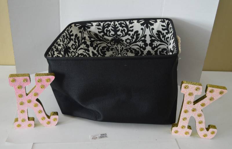 lot 4963 image: Fabric Storage Bin. New With Tags and K Decor Lot of 2. 9 x 6.5