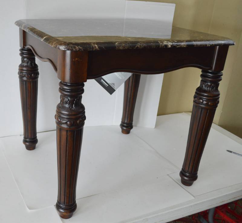 lot 4968 image: Ashley Signature Design End Table. Faux Marble Top. New With Tag. 24t x 26w x 23.5